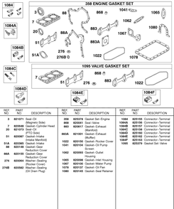Engine Gasket Set, Valve Gasket Set Diagram and Parts List for 587447-0105-XX  Briggs and Stratton Engine